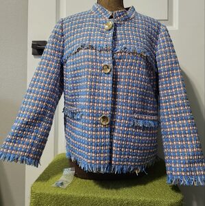 Per Se Blue and Orange Tweed Blazer